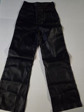 Medium Black Faux Leather Wide-Leg Pants